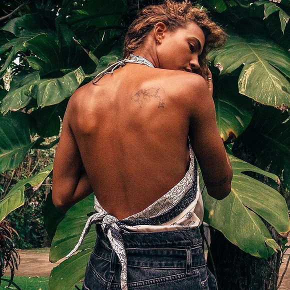 NWT 1 Thing Halter Neck Sleeveless Paisley Floral Tie Open Back Bodysuit - Picture 2 of 12